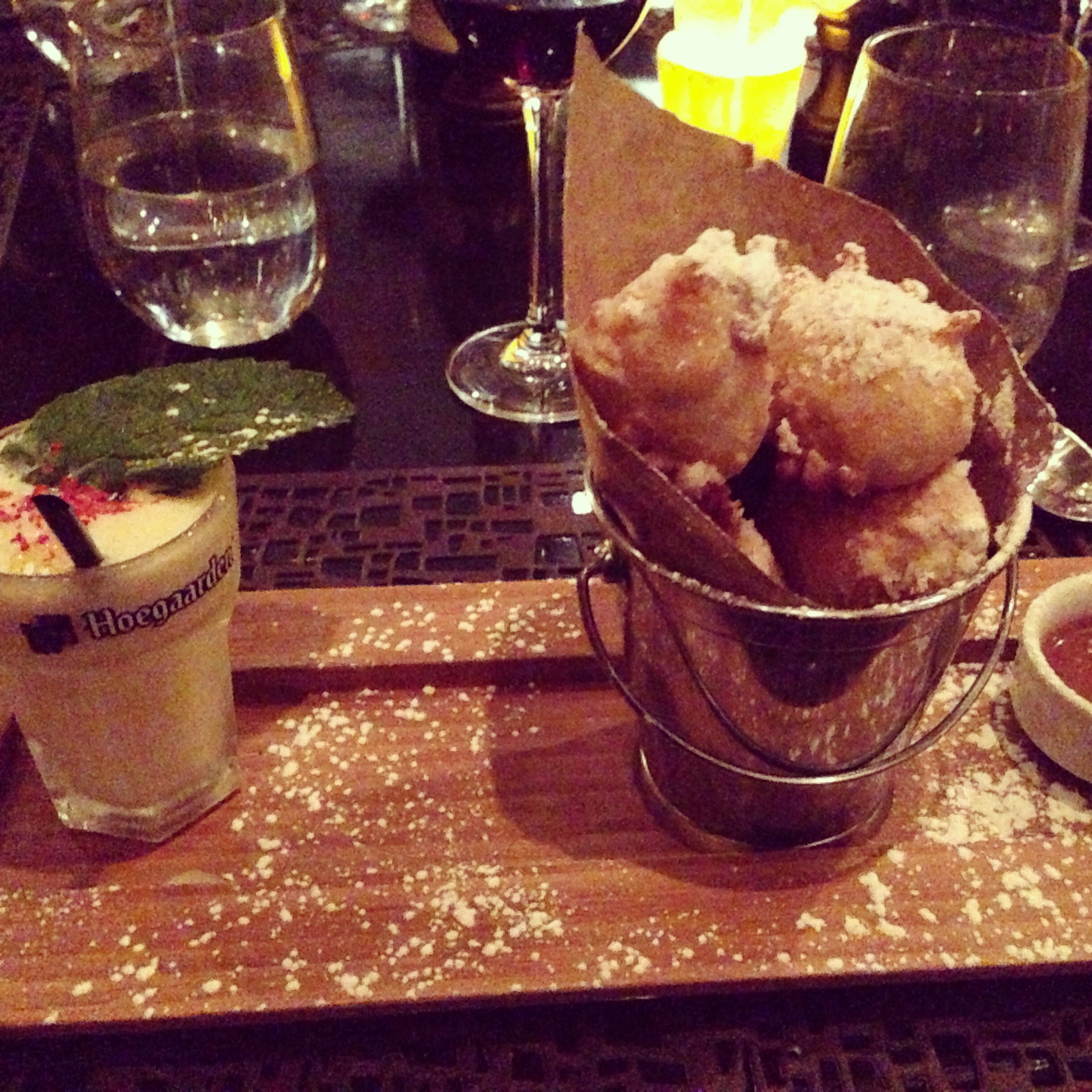 Hoeogaarden Honey Milkshake with Apple Doughnuts and Beer Caramel Sauce