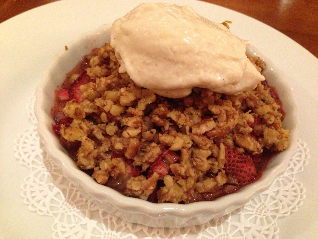 Strawberry Crisp & Vanilla Ice Cream rosemary crumble, cashew, vanilla