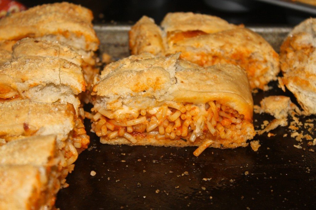 Spaghetti stuffed garlic bread!