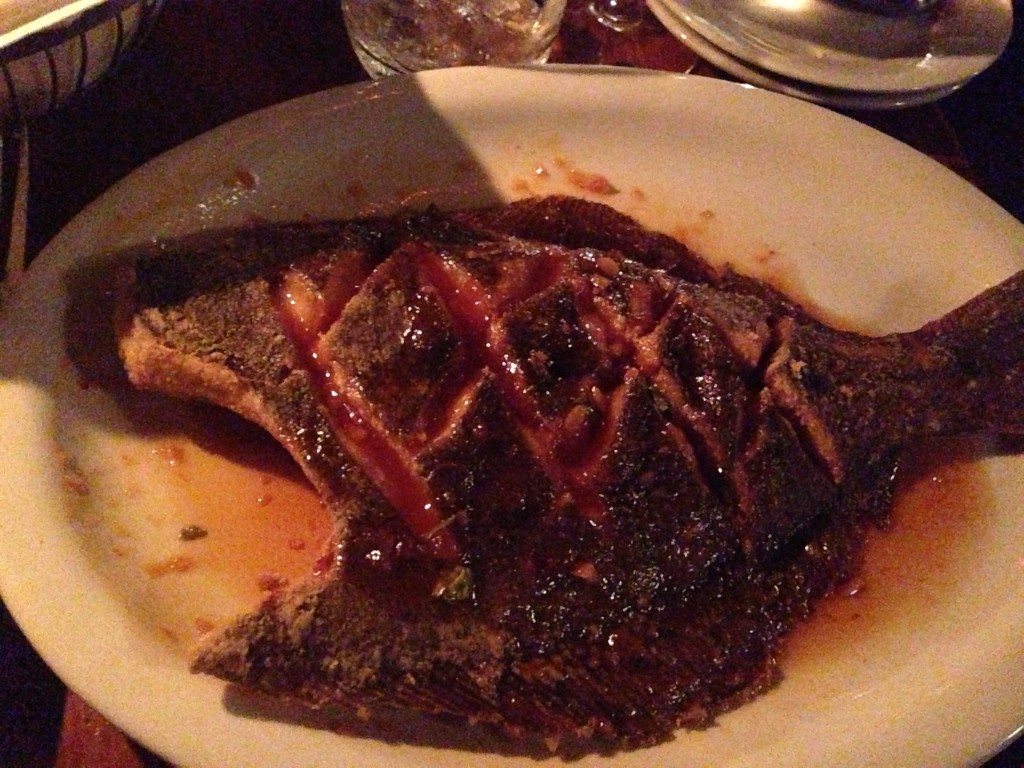 Crispy scored flounder, a MUST order at the Olde Pink House