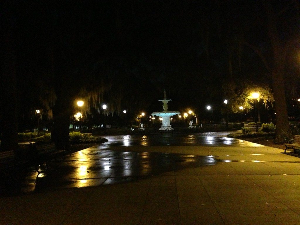 Two years later, a midnight stroll to the fountain.