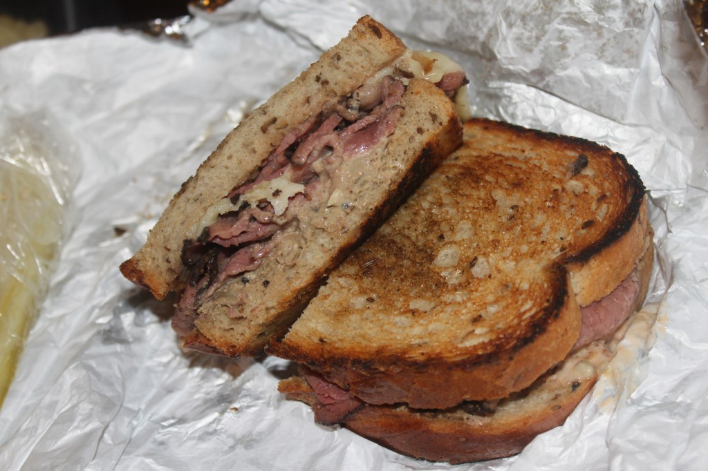 "The Chicken and The Cow":  hot pastrami, swiss, russian, and chopped chicken liver on rye bread