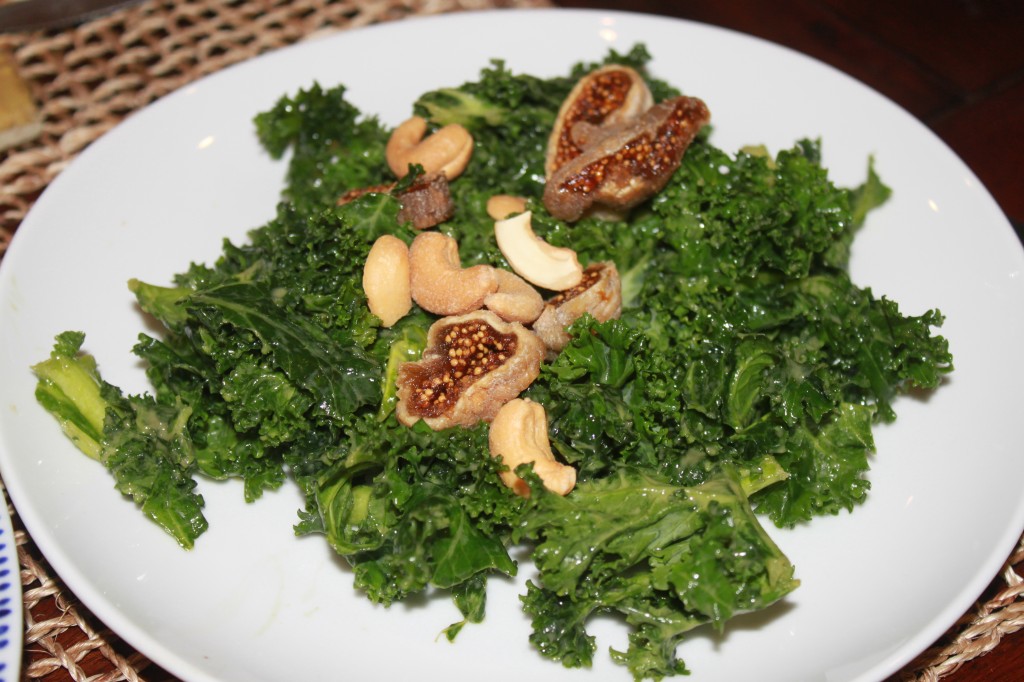 2nd Course: Kale, Cashew and Fig Salad with Creamy Avocado Dressing.