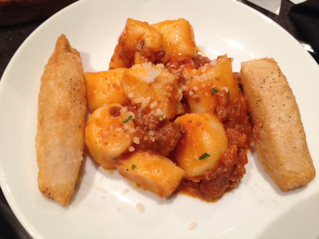 Gnocchi with sausage ragu and fried bread at Alba Osteria.