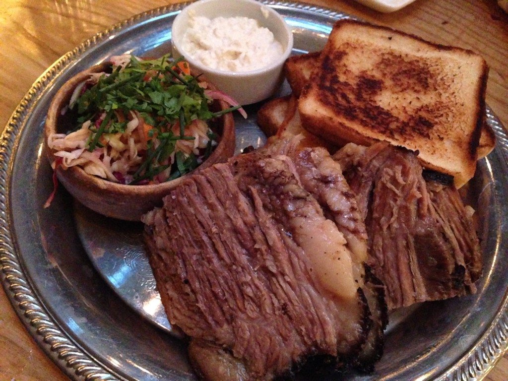 Smoked Brisket, White Bread, Horseradish and Slaw at Rose's Luxury.