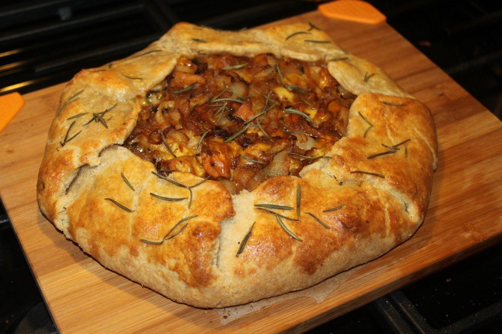 Roasted Hubbard Squash, Caramelized Onion and Fontina Galette, courtesy of the Smitten Kitchen Cookbook. 