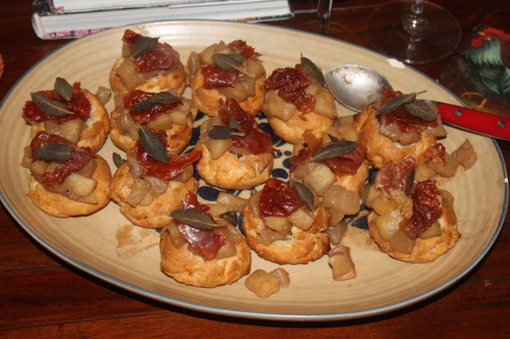 White Cheddar Gourgeres with Apple, Proscuitto and Sage, courtesy of the Tyler Florence Cookbook (and Abbey!)