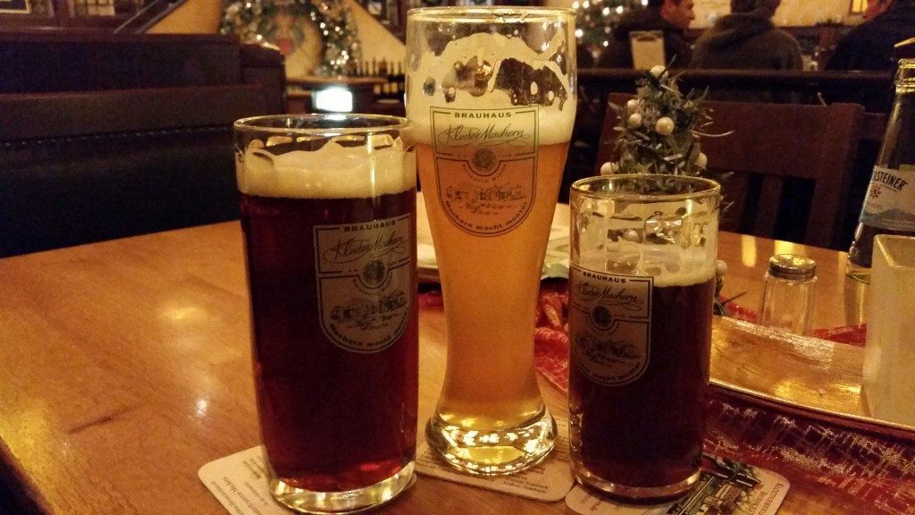 First and foremost: Germany beer.  Thanks to Reinheitsgebot (the "Germany Beer Purity Law") German beers may only contain water, malt and hops.  This is a typical dark beer and a hefeweizen.