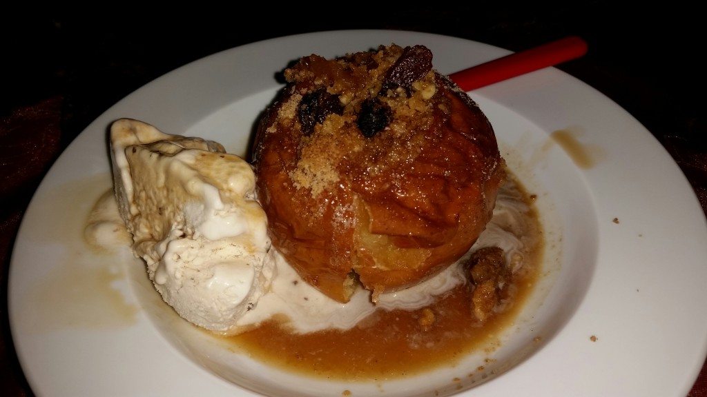 My recipeless attempt at a German Christmas dessert. Stuffed apple with a side of ice cream, topped with sweet (Spanish) sherry.