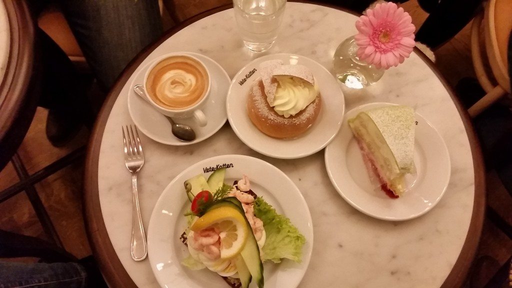 Fika!  A coffee break, accompanied by sandwiches and pastries.  In Sweden, this is a common social event much like happy hour.