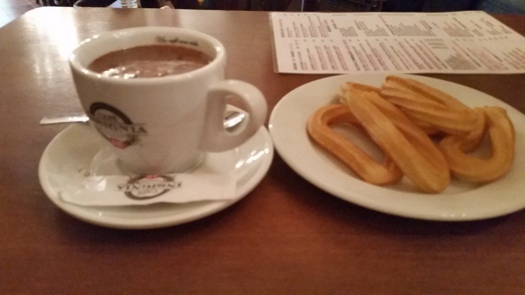Churros and chocolate.  Forever living in my memory more glorious than usually found in reality.  