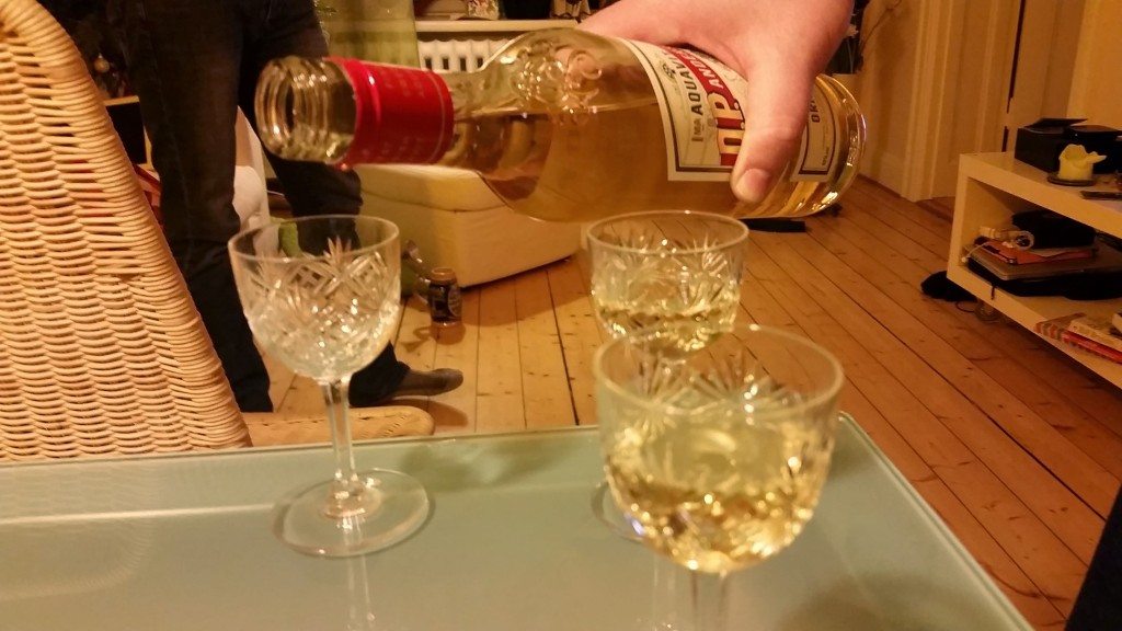 Aquavit, drank while singing Helan Går.