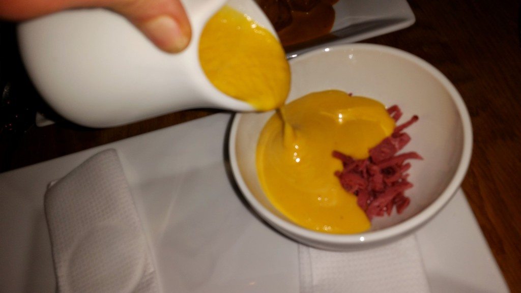 Pumpkin soup with smoked reindeer