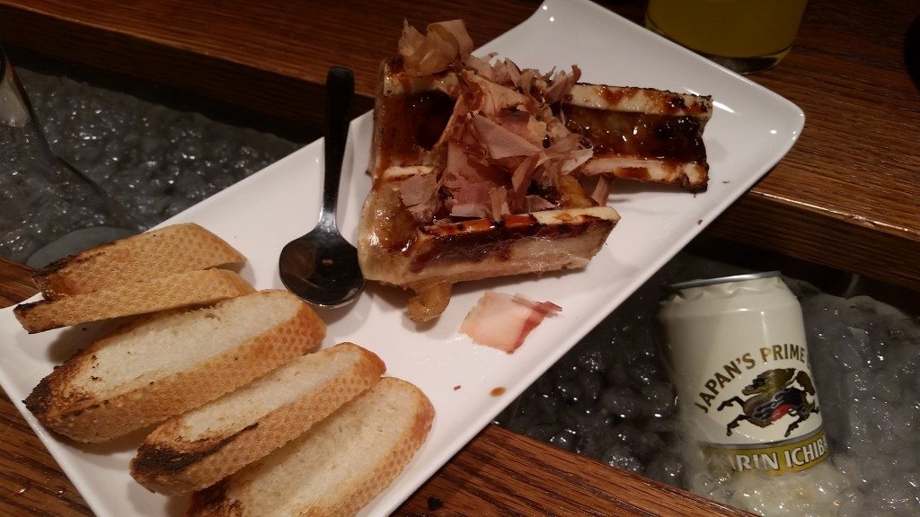 Beef bone marrow grilled and caramelized, with Katsuobushi.