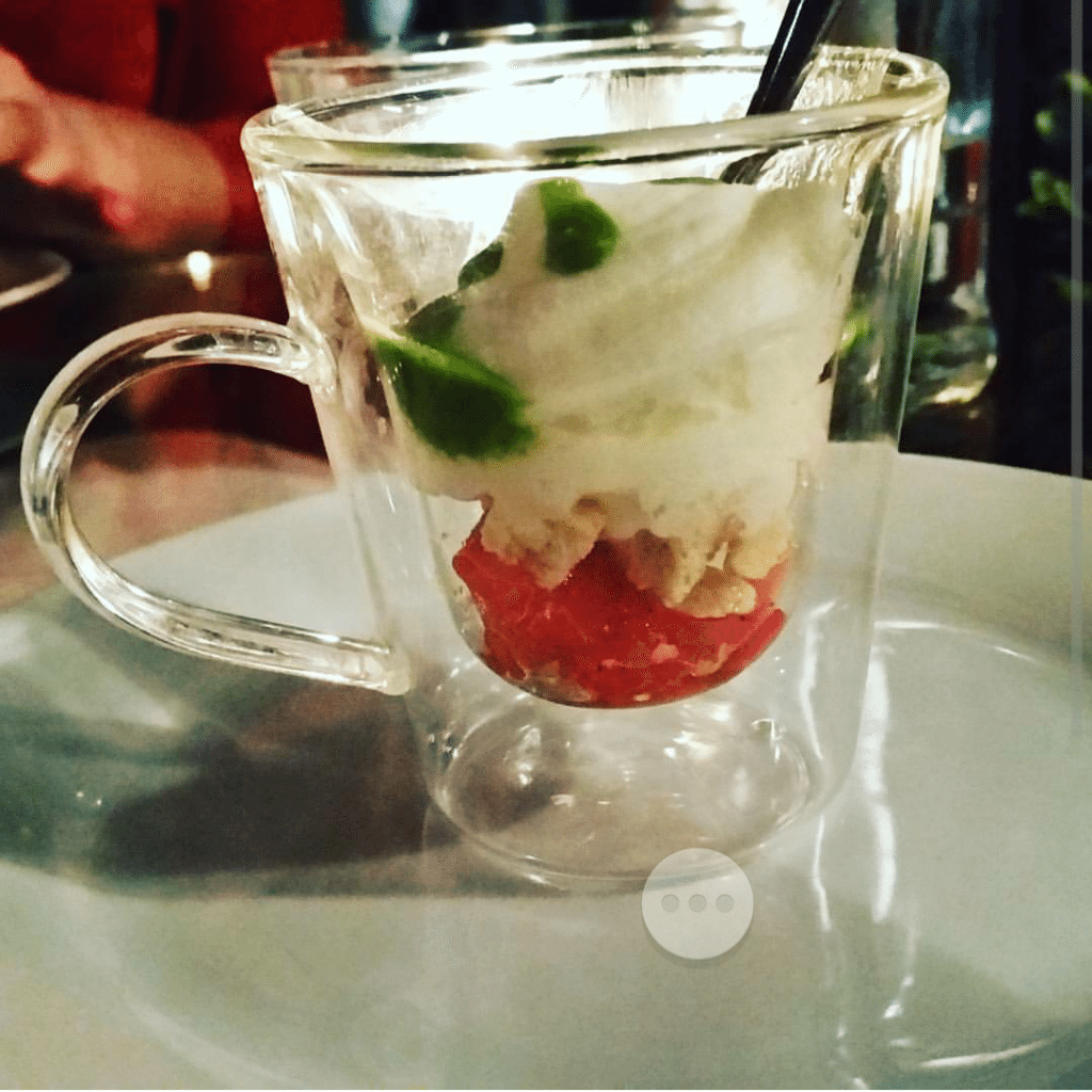 One day in Venice we stumbled upon an old monastery that has been transformed into a temporary pop-up restaurant. Obviously we made a reservation for that very night, and it was awesome. Amuse bouche was a deconstructed caprese salad.