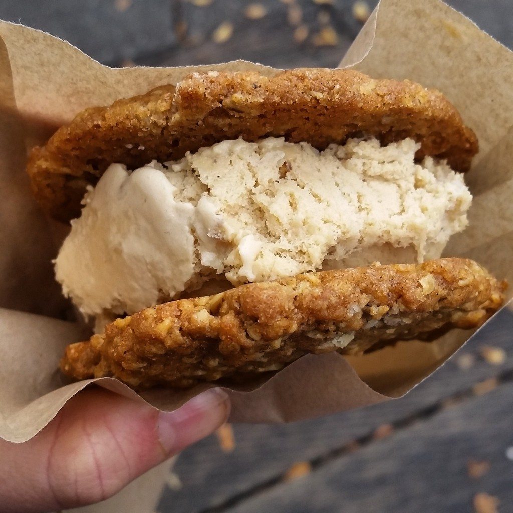"The Canadian" ice cream sandwich - oatmeal cookies with maple walnut ice cream.